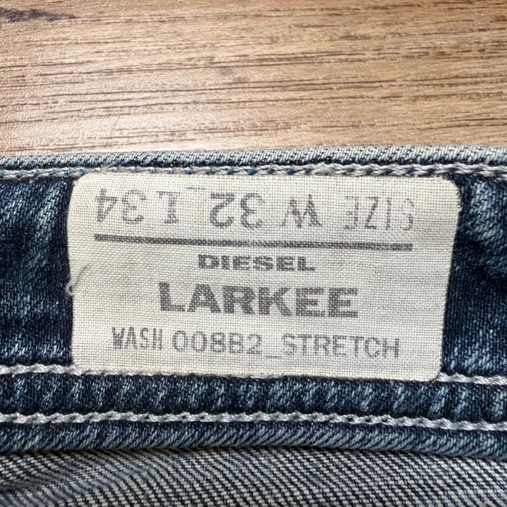 Diesel Larkee Jeans Mens 32x34 Blue Straight Leg Stretch Wash 008B2 Button Fly - Picture 6 of 16